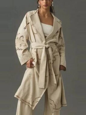 NWT Anthropologie x Avec Les Filles Cutwork Linen Trench Coat